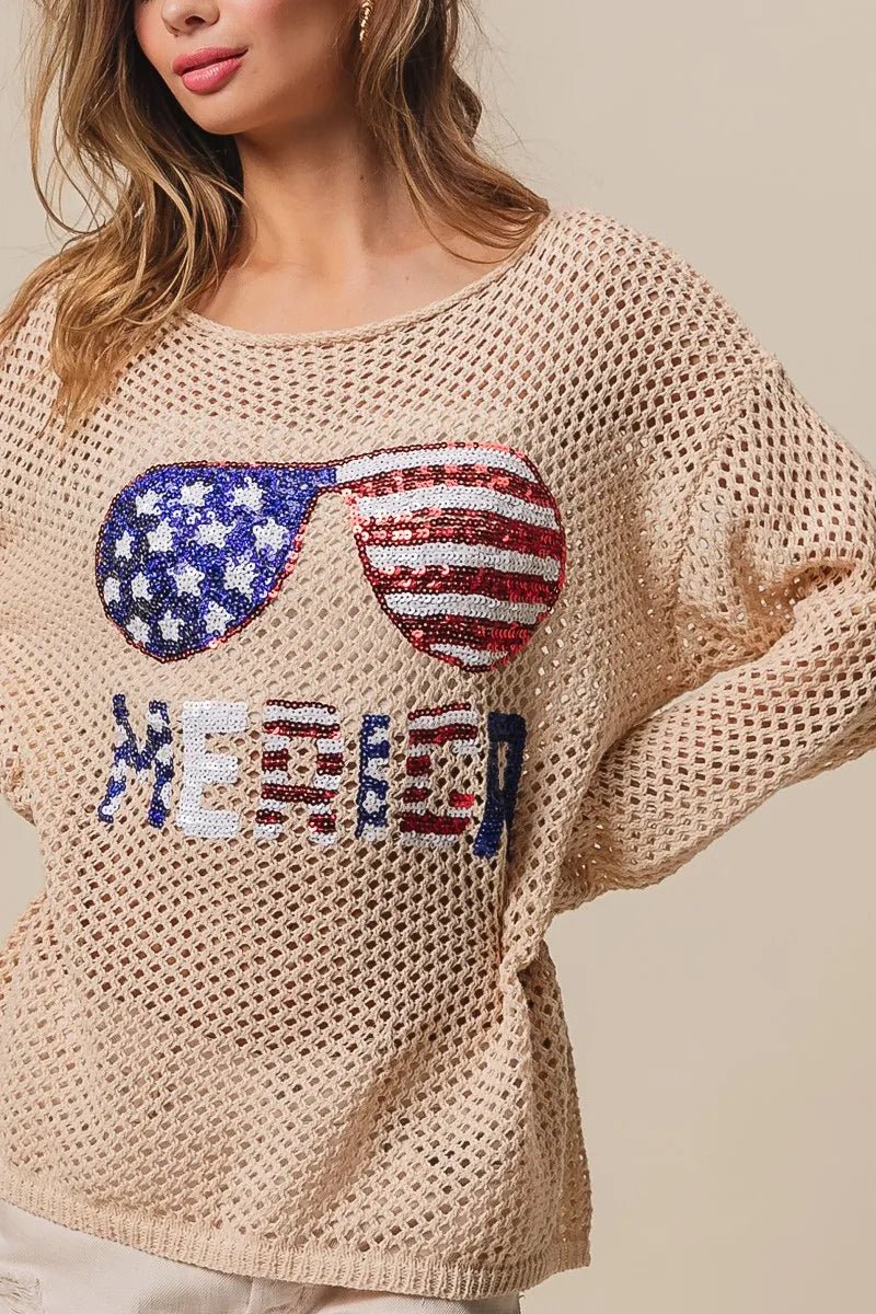 BiBi Sequin American Flag Sunglasses Knit - Bela Fils BoutiqueBela Fils Boutique